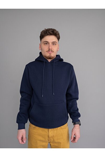 Erkek Basic Premium Kapüşonlu Şardonlu Kanguru Cepli Sweatshirt Hoodie