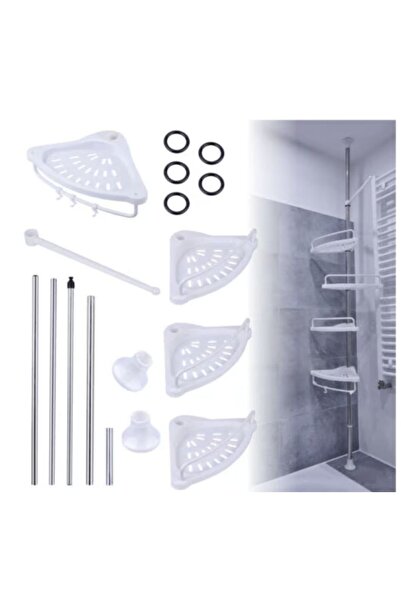 Generic Brand Raft telescopic de colt pentru baie, cu 4 etajere si suport prosop, organizator baie, montaj fara gaurire