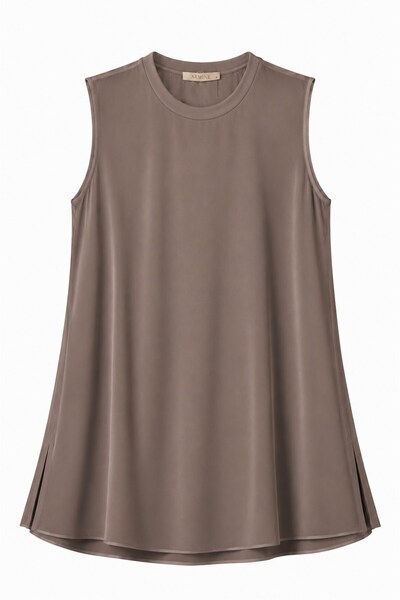 Armine Chiffon Detailed Zero Sleeve Tunic Dark Mink