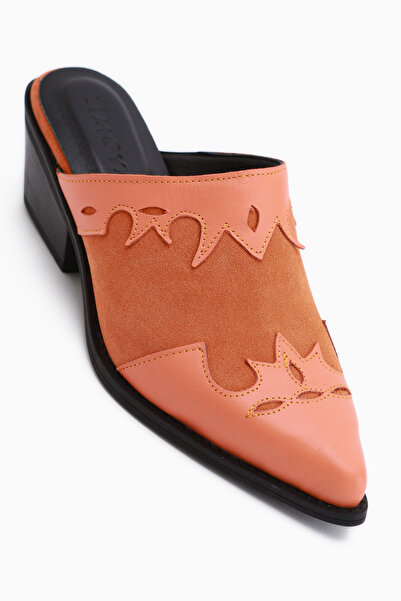 Limoya Annika Genuine Leather Orange Embroidered Women's Slippers