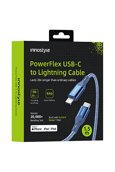 Innostyle Cablu de încărcare rapidă USB-C Lightning MFi pentru iPhone Kevlar 2M