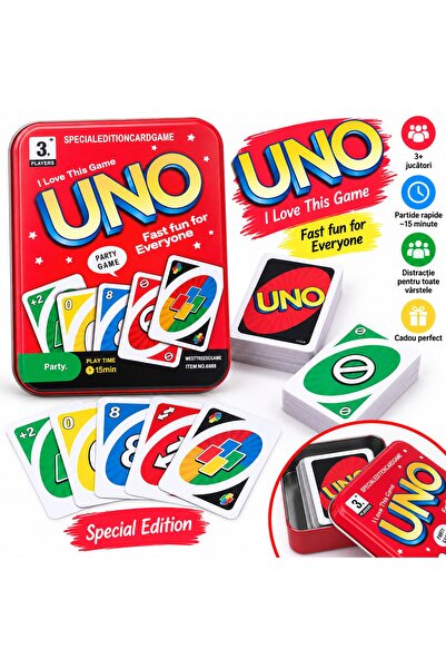 Mattel Toys Joc de Cărți Tip UNO, Ediție Specială în Cutie Metalică, Joc de F...