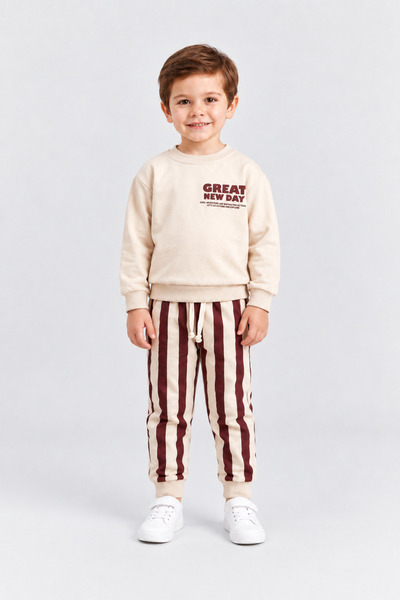 AHENGİM Boy's Great New Day Printed Sweatshirt and Striped Sweatpants 2-Piece...