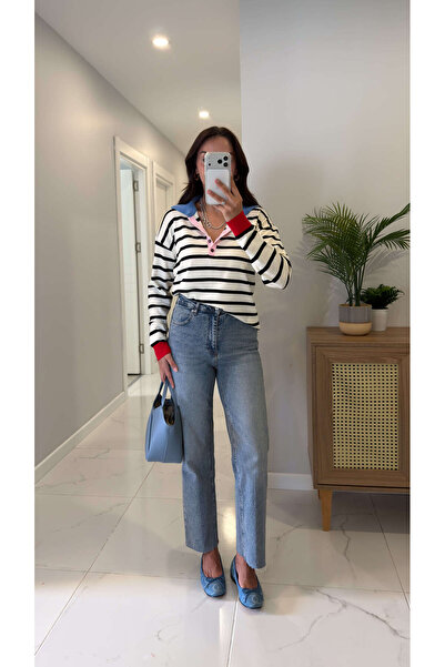 BİRCANÇİL Nutre Açık Mavi Kar Yıkama Boy Fit Kesik Paça Jean