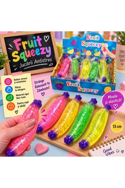 SHOP LIKE A PRO Jucărie Antistres Banana Squeezy, 13 cm, Textură Tip NeeDoh, ...