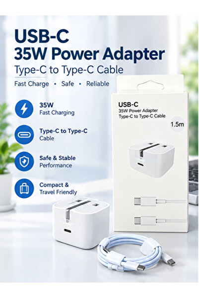 Generic Brand طقم شاحن حائط سريع بقدرة 35 واط بتقنية PD USB‑C مع كابل من النو...