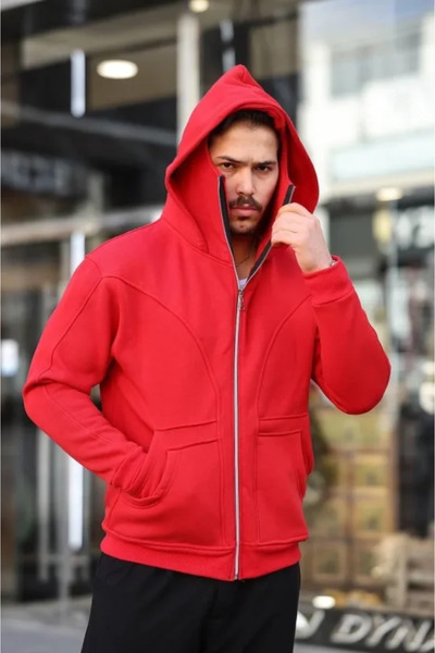 Kokosh moda سويت شيرت رجالي مزود بقلنسوة مزدوجة وسحاب من 3 خيوط من ماركة Mask...