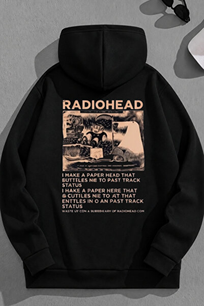 K KOZZ STYLE Unisex 3 Thread Cotton Black RadioHead Print Loose Fit Φούτερ με...