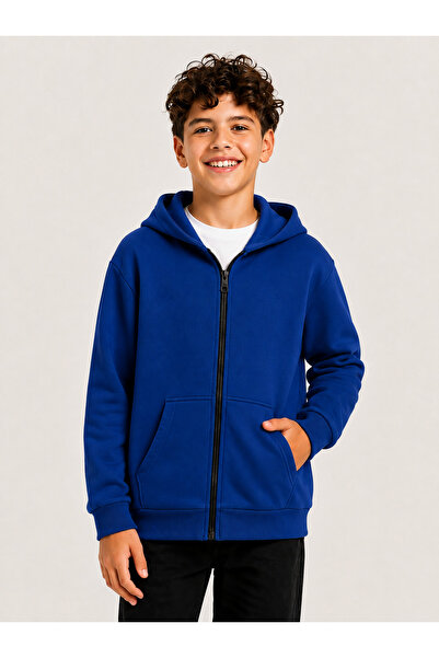 KİDSPİTİRCİK Unisex Children's Saks Blue 100% Cotton 3-Ply Unflocked Cardigan...