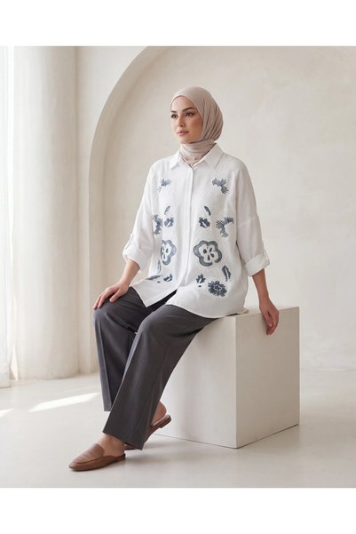 BURRASCA Embroidered Oversized Linen Shirt