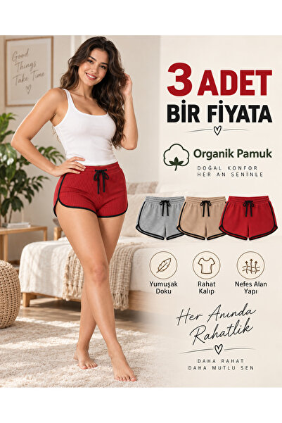 don-x | Süper 3 'lü Şort Yanları Şeridli Siyah Biyeli ( MelanjGri,TabaBeji,KiremitKırmızı)