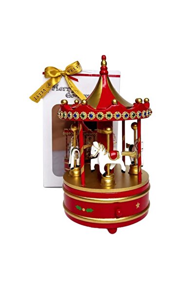 velve Carusel muzical decorativ cu caluti si cristale colorate, design rosu s...