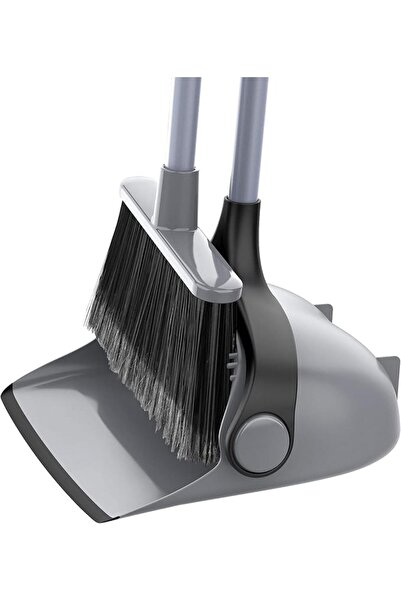 MR.SIGA Broom and Dustpan Set with Adjustable Long Handle, Gray