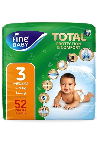 Fine Baby Double Lock, Size 3, Medium, 4-9 Kg, Jumbo Pack, 52 Diapers