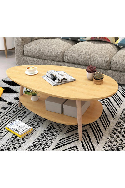 Vivendo Masuta cafea ovala pentru sufragerie, din lemn MDF, 3 picioare