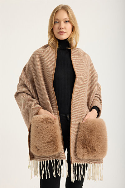 HomeStore Fur Pocket Fringed Shawl