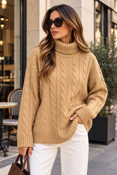 RD MİSSTANBUL COLLECTİON Saç Örgü Desen Yarım Balıkçı Triko