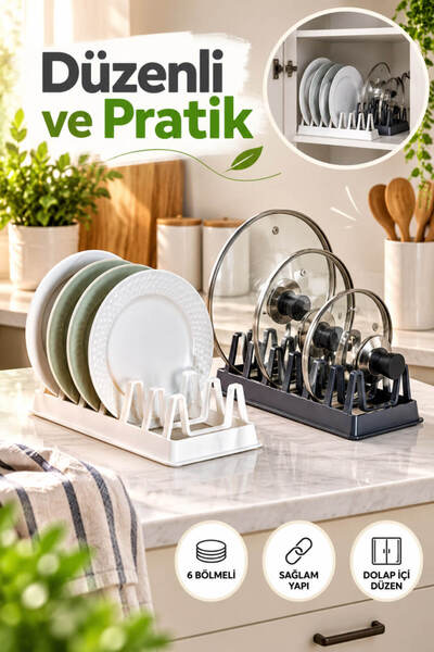 House Bird 6 Bölmeli Tencere Kapağı Organizeri Dolap İçi Kapak Düzenleyici Pr...