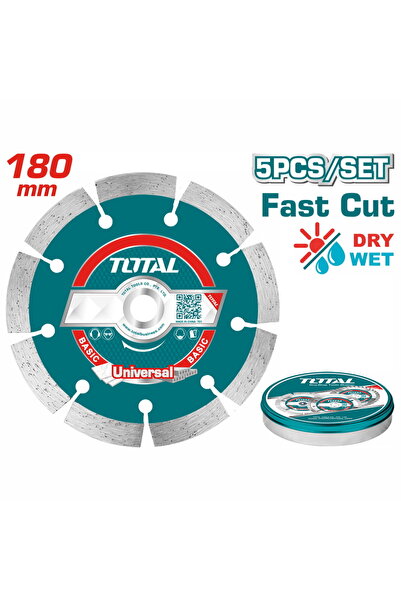 TOTAL Δίσκοι διαμαντιού ξηρής κοπής 180mm, 5 τεμάχια σε μεταλλικό κουτί (TAC2...