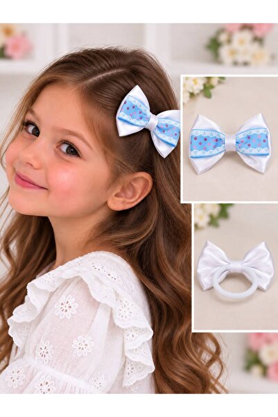 ESTEKS DANTEL Girl's Patterned Bow Rubber Buckle 2-Piece Colorful Hair Accessory