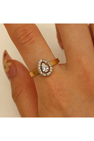 Peach Jewelry Δαχτυλίδι Δάκρυ με Λευκά Ζιργκόν από Ανοξείδωτο Ατσάλι 304