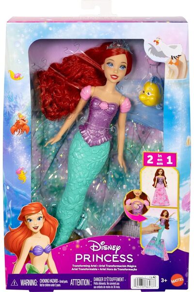 Disney Princess Transforming Ariel Fashion Doll with Flounder Figure and Tiar...