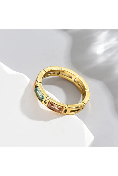 Peach Jewelry Δαχτυλίδι με λευκό, μπεζ και ροζ τετράγωνο ζιργκόν, από ανοξείδ...