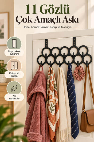House Bird 11 Gözlü Çok Amaçlı Askı Kapı Arkası Dolap İçi Elbise Kravat Eşarp...