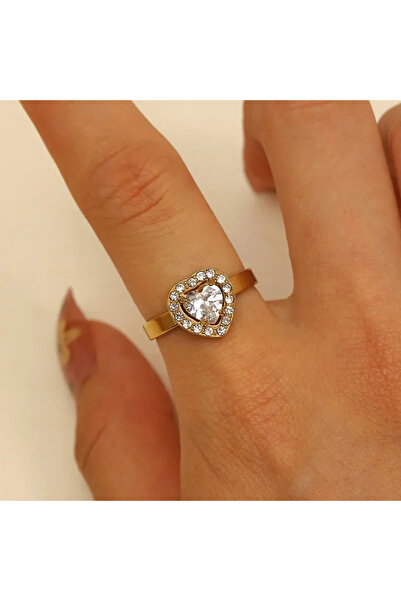 Peach Jewelry Δαχτυλίδι Καρδιά με Λευκά Ζιργκόν, Ατσάλι 304