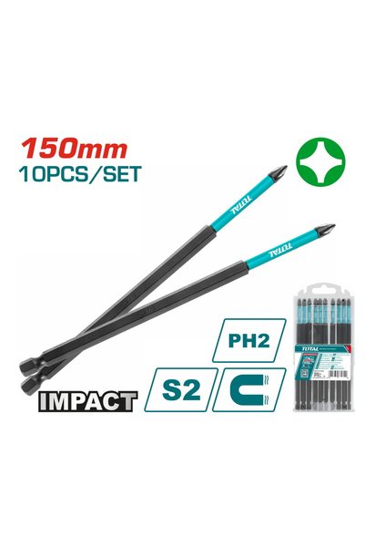 TOTAL Μαγνητικές μύτες μαύρες PH2 150mm 10 τεμάχια (TACIM16PH263)