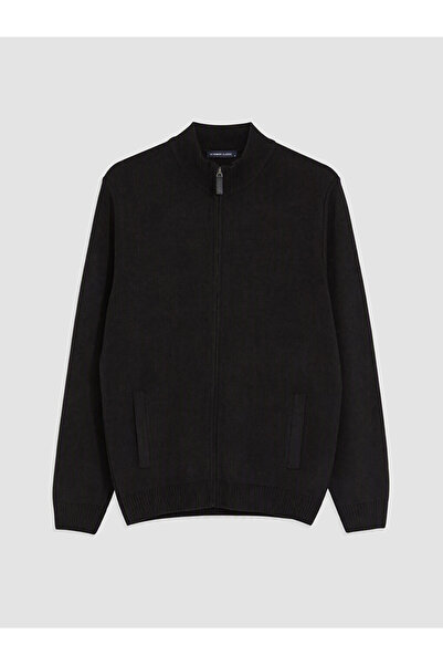 LC Waikiki Vizyon New Season Black Stand Collar Men's Knitwear Cardigan