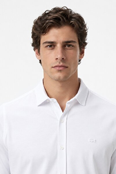 Lacoste Mens Slim Fit White Cotton Shirt Slim Fit Cotton Men's Shirt White