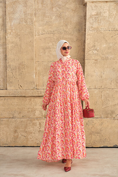 LOCCO Rochie de damă cu imprimeu floral în acuarelă, roz