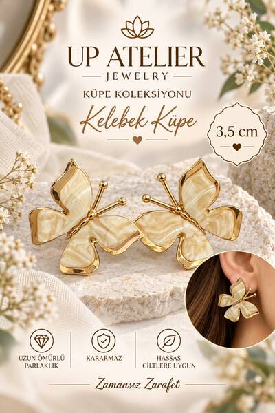 Up Atelier Gold Detailed Butterfly Earrings 3.5cm