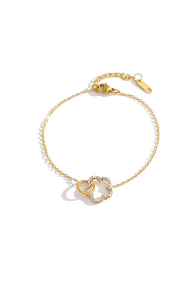 Peach Jewelry Βραχιόλι με Λουλούδι και Κύκλο με Ζιργκόν, από Ανοξείδωτο Ατσάλ...