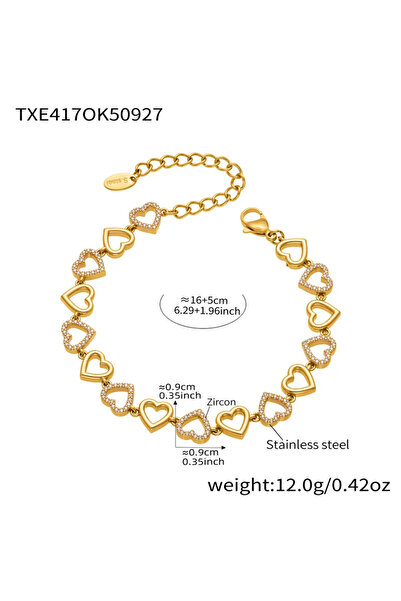 Peach Jewelry Επιχρυσωμένο βραχιόλι από ανοξείδωτο ατσάλι 316 με καρδιές από ...