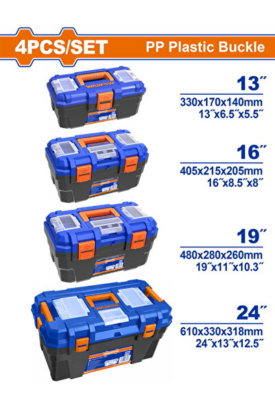 WADFOW Σετ 4 πλαστικών εργαλειοθηκών 13 "-16 "-19 "-24 " με πλαστικά κουμπώμα...