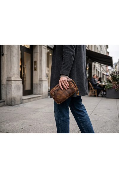 Generic Brand 100% Genuine Leather Vintage Tan / Brown Men's Handbag - Hand Portfolio and Wallet Bag 20X15 cm