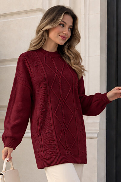 benguen Desenli Triko Kazak K6059 Bordo
