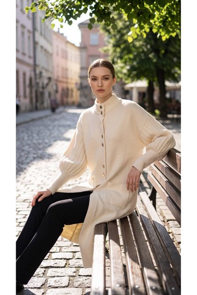 AYMİSS Fashionable Long, Thick, Oversized (110cm) Cardigan with Button Accessories