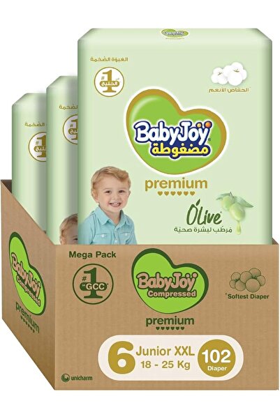 BabyJoy Olive Tape Diaper, Size 6, Junior XXL, 16-25 Kg, Mega Box, 102 Diapers