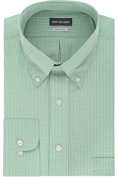 VAN HEUSEN قميص رجالي بقصة عادية وياقة بأزرار ونقشة مربعات