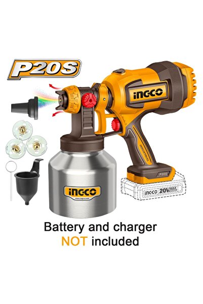 Ingco Πιστόλι βαφής μπαταρίας 20V Li-Ion SOLO με δοχείο INOX και λειτουργία φ...