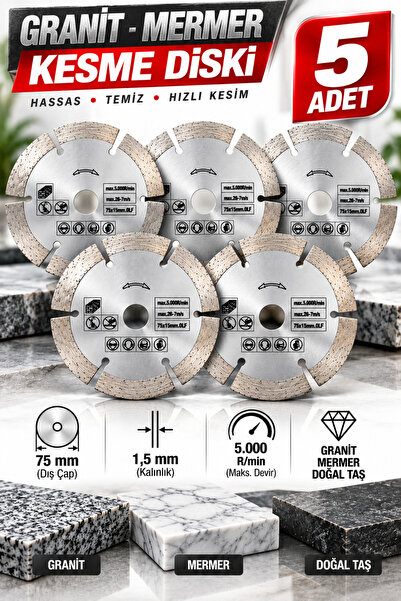 DynamicTech Granit Mermer Kesme Diski 75 mm Elmas Segmentli Doğal Taş Kesim 5...