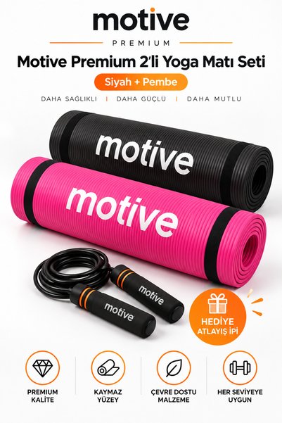 motive Premium 2’li Yoga Matı Seti 10 mm Taşıma Askılı Pilates Minderi Siyah ...