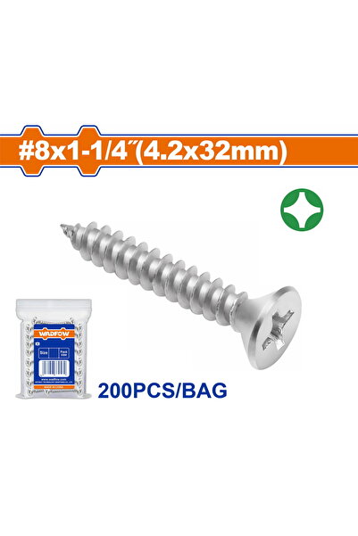 WADFOW Γαλβανισμένη βίδα λαμαρίνας με κεφαλή Phillips 8 x 1-1/4 " / 4.2 x 32m...
