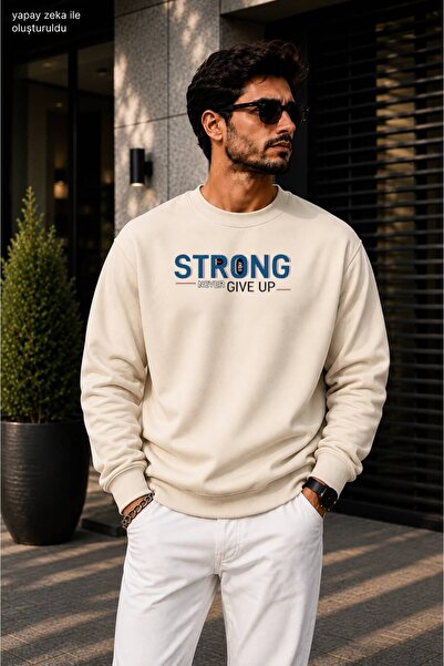 caddekombin Men's Stay Strong Never Give up Motto Crew Neck Casual Regular Fi...