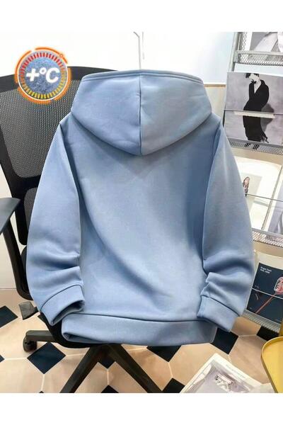 MORNİNG KİDS ERKEK Çocuk Kapşonlu KURT Baskılı Sweatshirt (BEBE MAVİ)