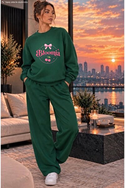 caddekombin Women's Bloomia Cherry and Ribbon Printed Crew Neck Regular Fit W...