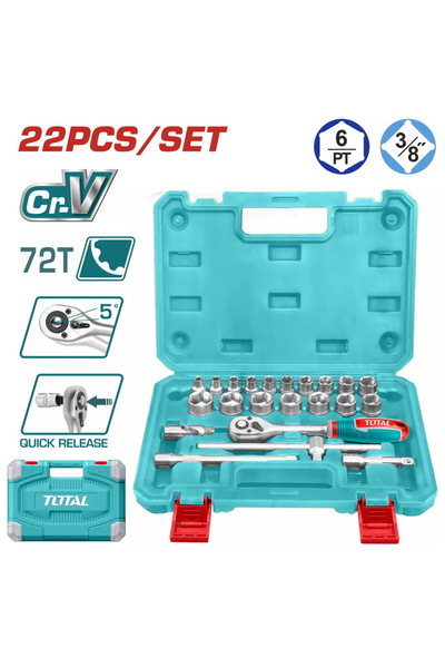 TOTAL Σετ καρυδάκια 3/8 " 22 τεμαχίων (THT381221)